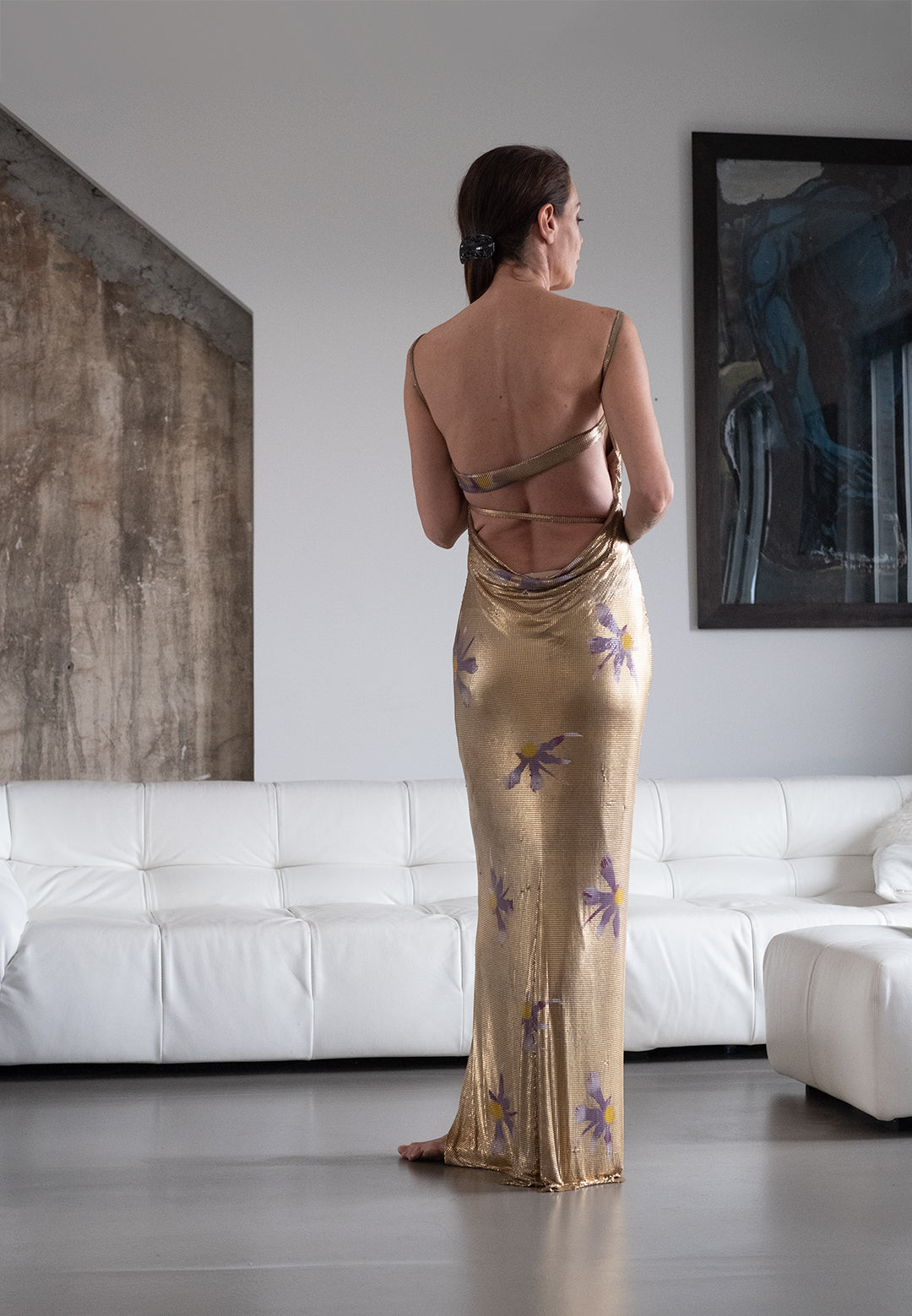 1999 Gianni Versace Orchid Gold Chain Metal Gown Sz 40 TheFindVintage 1999 Gianni Versace Orchid Gold Chain Metal Gown Sz 40 TheFindVintage