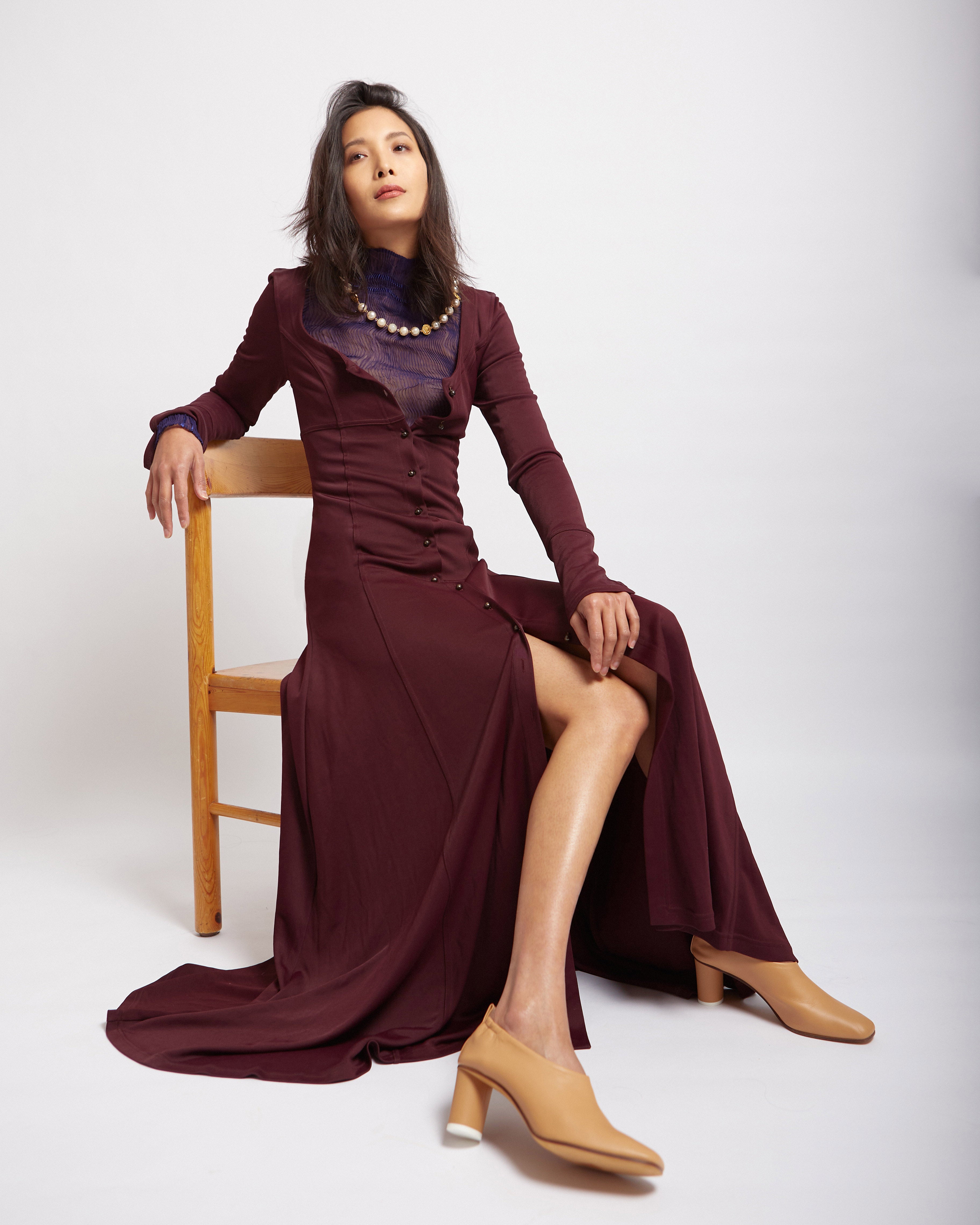 90's Ozbek Burgundy Long Sleeve Dress TheFindVintage 90's Ozbek Burgundy Long Sleeve Dress TheFindVintage
